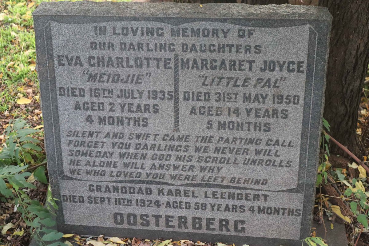 OOSTERBERG Karel Leendert -1924 :: OOSTERBERG Eva Charlotte -1935 :: OOSTERBERG Margaret Joyce -1950