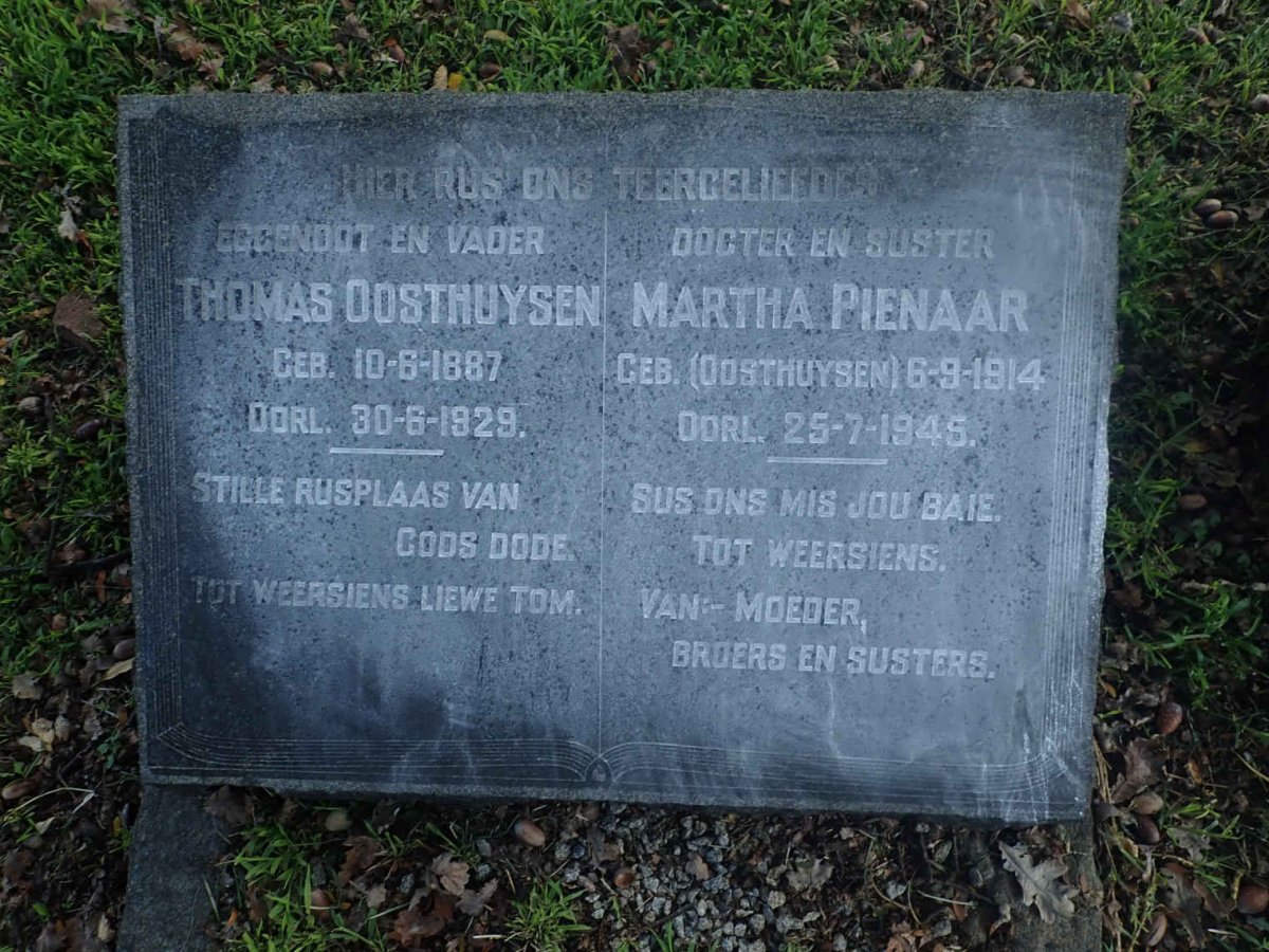 OOSTHUYSEN Thomas 1887-1929 :: PIENAAR Martha nee OOSTHUYSEN 1914-1945