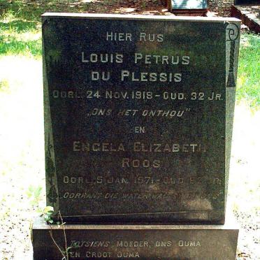 PLESSIS Louis Petrus, du -1918 &amp; Engela Elizabeth ROOS -1971
