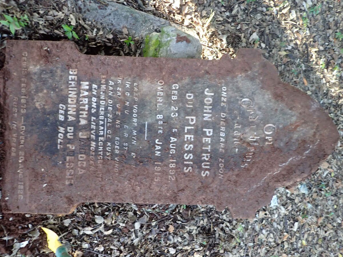 PLESSIS Martha Jacoba Berindina, du nee MOLL 1873-1926 :: DU PLESSIS John Petrus 1892-1915