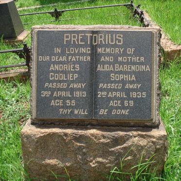 PRETORIUS Andries Godliep -1913 &amp; Alida Barendina Sophia -1935