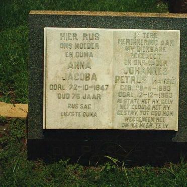 PLESSIS Johannes Petrus, du 1893-1953 &amp; Anna Jacoba -1947