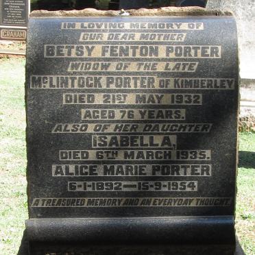 PORTER Betsy Fenton -1932 :: PORTER Isabella -1935 :: PORTER Alice Marie 1892-1954