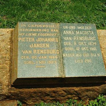 RENSBURG Pieter Johannes, Jansen van 1884-1937 &amp; Anna Magrita 1874-1961