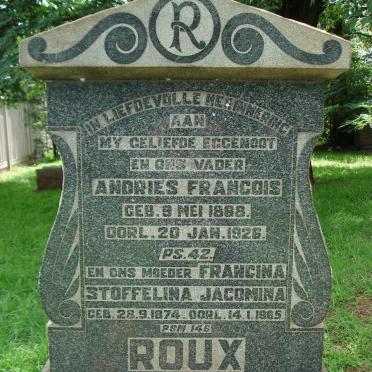 ROUX Andries Francois 1868-1926 &amp; Francina Stoffelina Jacomina 1874-1965