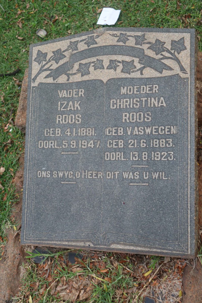 ROOS Izak 1881-1947 &amp; Christina V. ASWEGEN 1883-1923