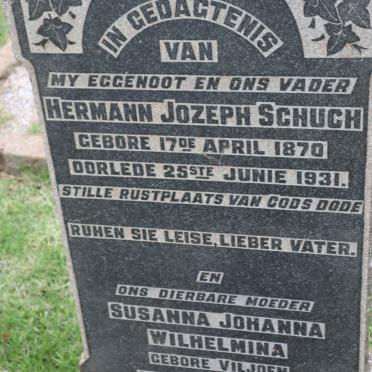 SCHUCH Hermann Jozeph 1870-1931 &amp; Susanna Johanna Wilhelmina VILJOEN 1873-1959