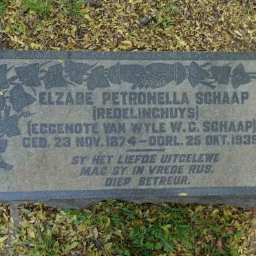 SCHAAP Elzabe Petronella nee REDELINGHUYS 1874-1939