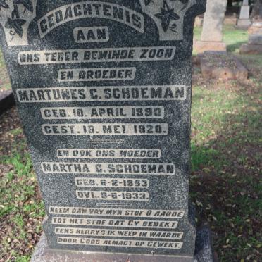 SCHOEMAN Martha C. 1853-1933 :: SCHOEMAN Martunes C. 1890-1920