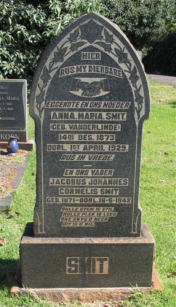 SMIT Jacobus Johannes Cornelis 1871-1942 &amp; Anna Maria VANDERLINDE 1873-1929