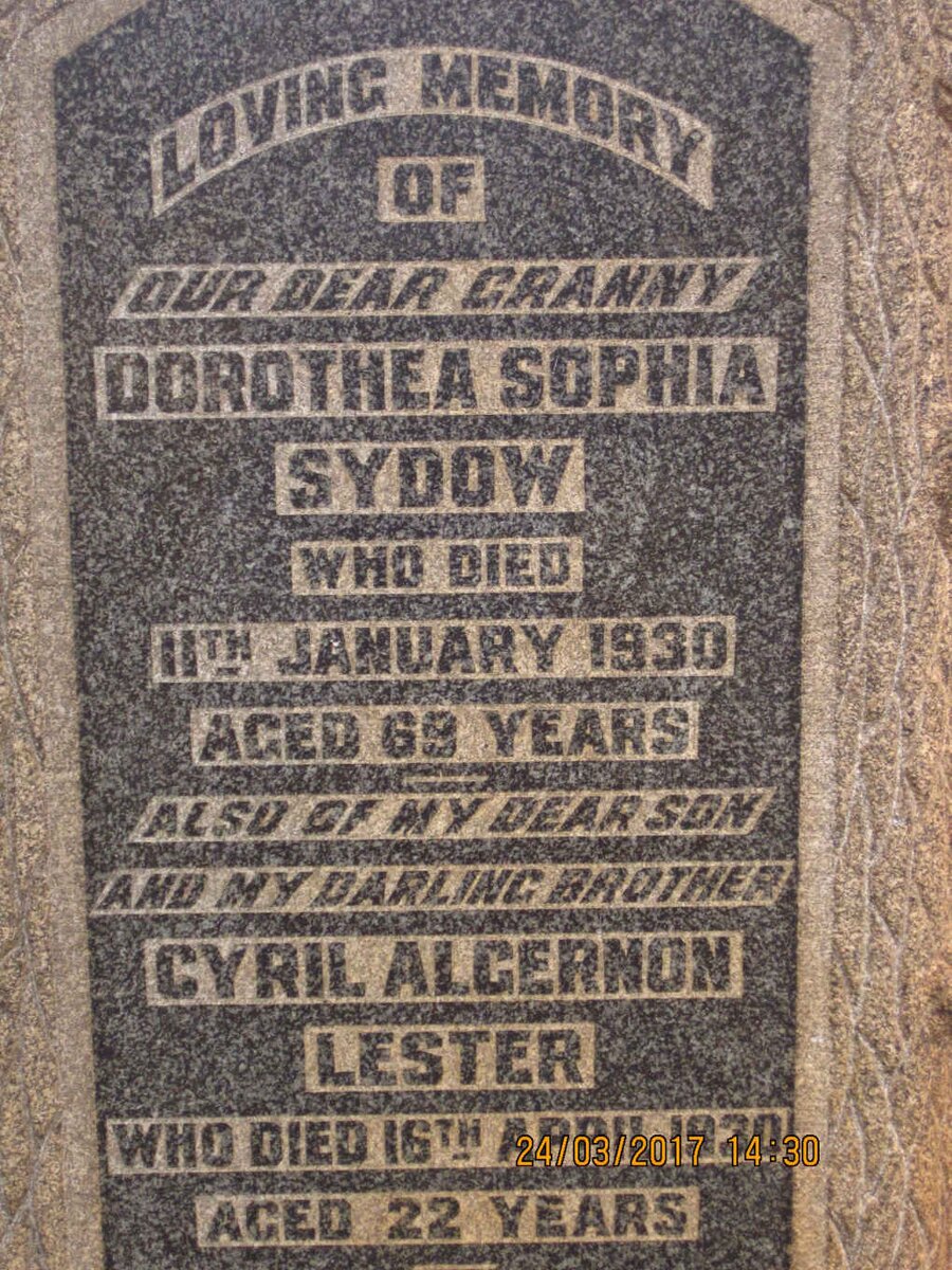 SYDOW Dorothea Sophia -1930 :: LESTER Cyril Algernon -1930