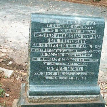 VENTER Andries Michiel 1881-1959 &amp; Hester Fransina Sophia PRETORIUS 1885-1943