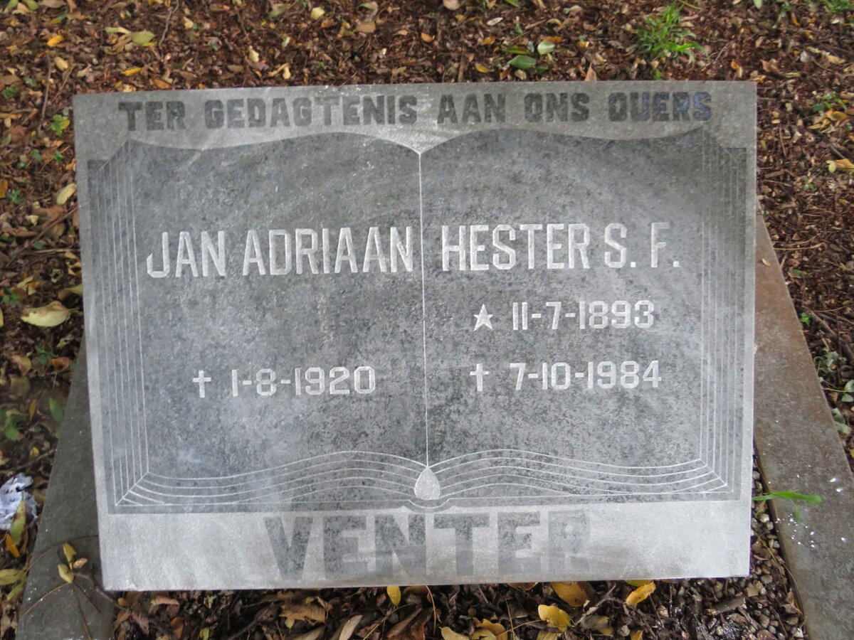 VENTER Jan Adriaan -1920 &amp; Hester S.F. 1893-1984