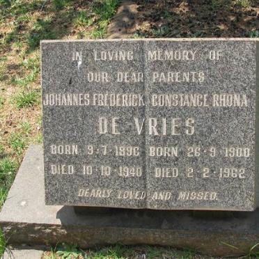 VRIES Johannes Frederick, de 1896-1940 &amp; Constance Rhona 1900-1962