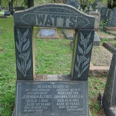 WATTS Jeremiah Alfred -1940 &amp; Margaretha Johanna Isabella -1965