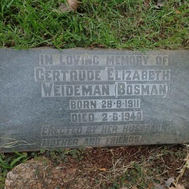 WEIDEMAN Gertrude Elizabeth nee BOSMAN 1911-1940