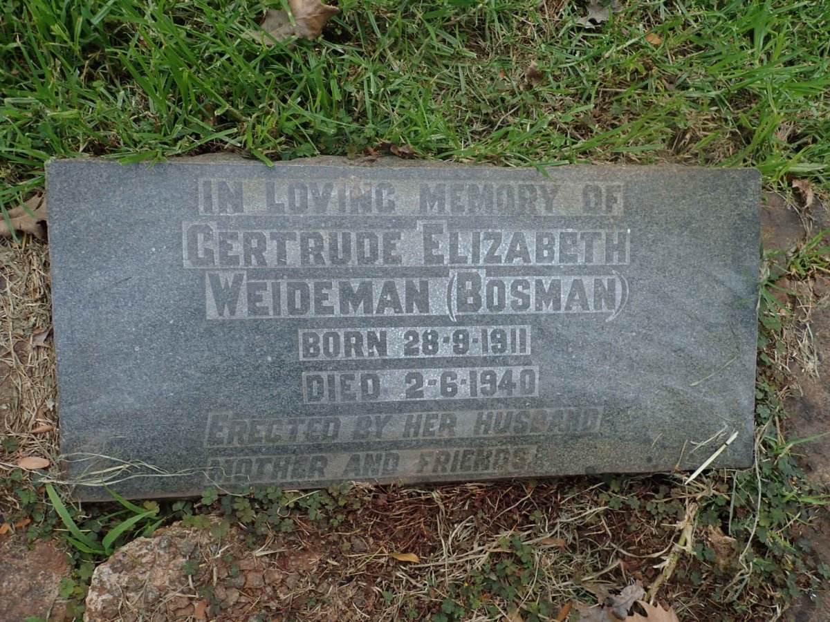 WEIDEMAN Gertrude Elizabeth nee BOSMAN 1911-1940