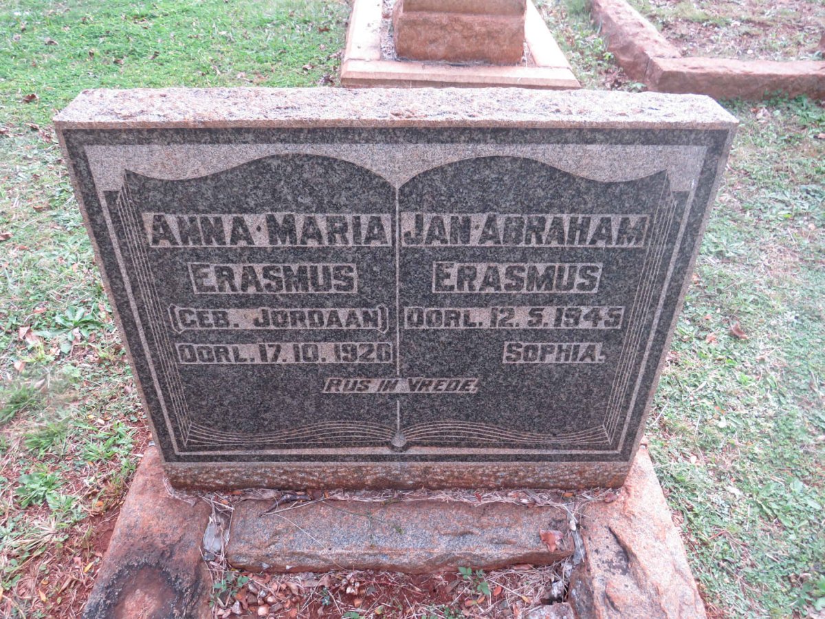 ERASMUS Jan Abraham -1945 &amp; Anna Maria JORDAAN -1920
