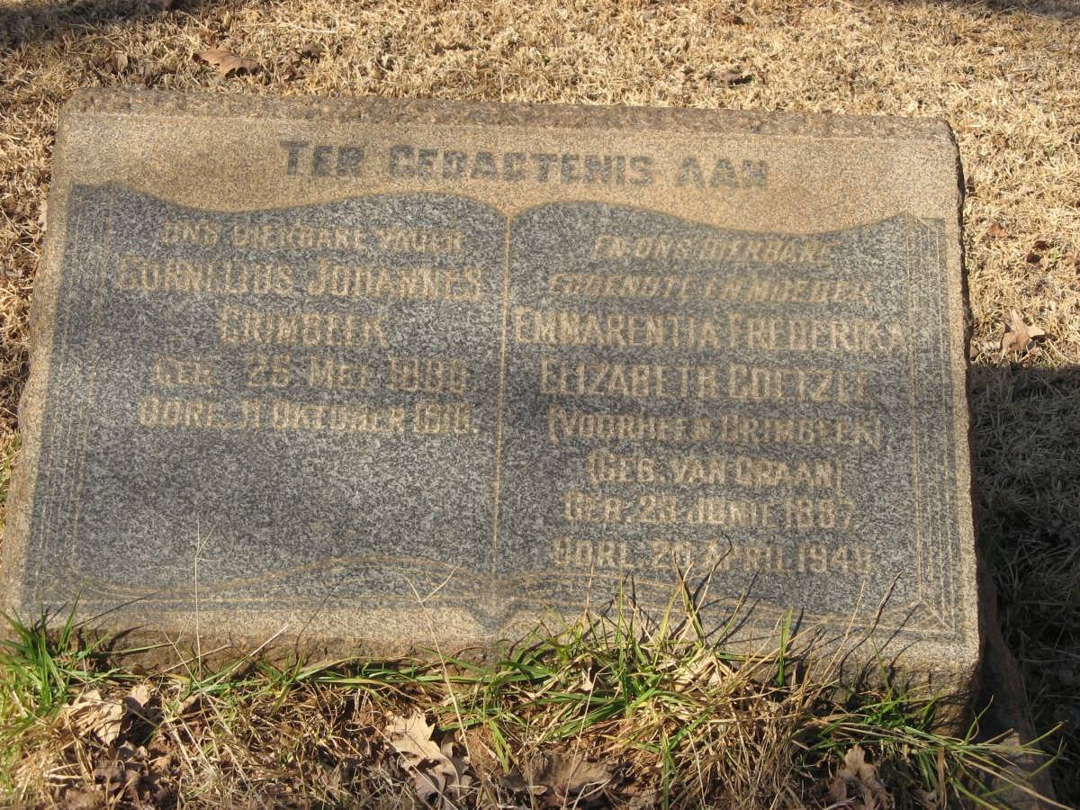 GRIMBEEK Cornelius Johannes 1880-1910 &amp; Emmarentia Frederika Elizabeth COETZEE nee VAN GRAAN 1887-1948