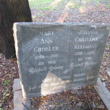 GROBLER Mary Ann 1848-1916 :: KLEINHANS Johanna Christina 1886-1966