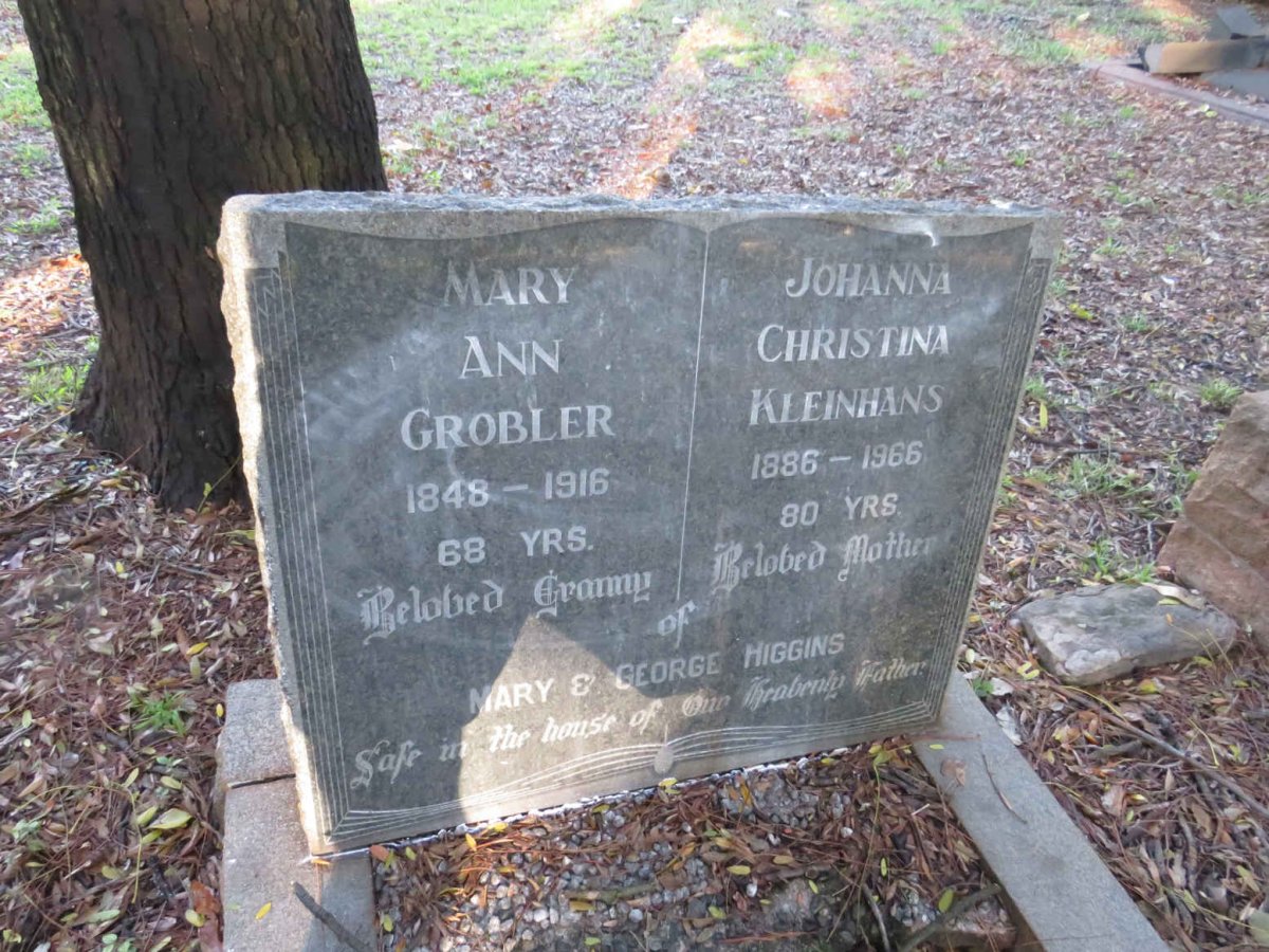 GROBLER Mary Ann 1848-1916 :: KLEINHANS Johanna Christina 1886-1966
