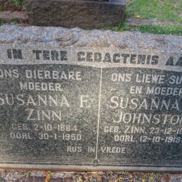 ZINN Susanna F. 1864-1950  :: JOHNSTON Susanna A. nee ZINN 1885-1918