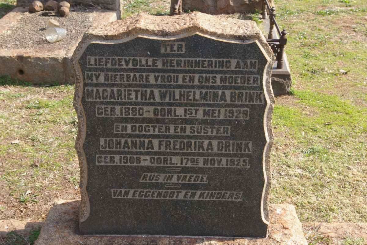 BRINK Margarietha Wilhelmina 1880-1929 :: BRINK Johanna Fredrika 1905-1923