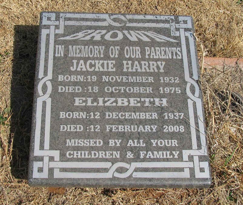 BROWN Jackie Harry 1932-1975 &amp; Elizbeth 1937-2008
