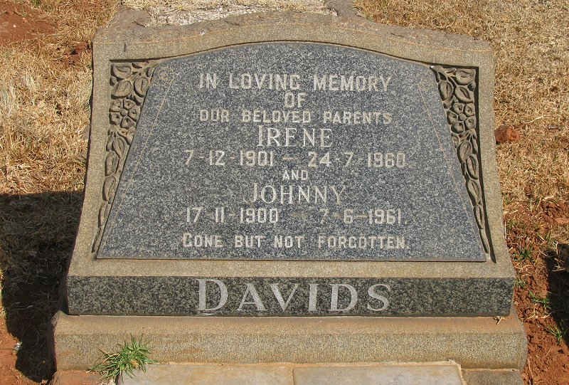 DAVIDS Johnny  1900-1961 &amp; Irene 1901-1960