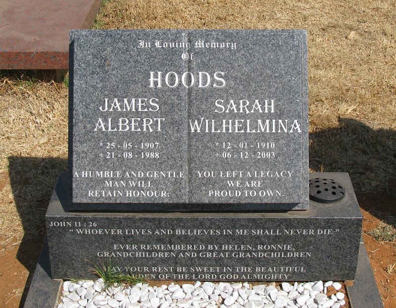 HOODS James Albert 1907-1988 &amp; Sarah Wilhelmina 1910-2003
