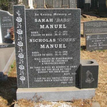 MANUEL Nicholas 1930-1992 &amp; Sarah 1933-1975