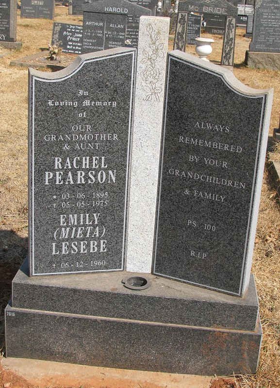 PEARSON Rachel 1895-1975 :: LESEBE Emily -1960