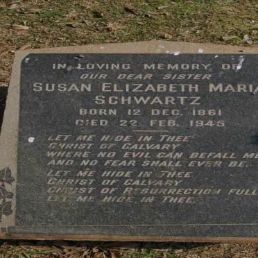 SCHWARTZ Susan Elizabeth Maria 1861-1945