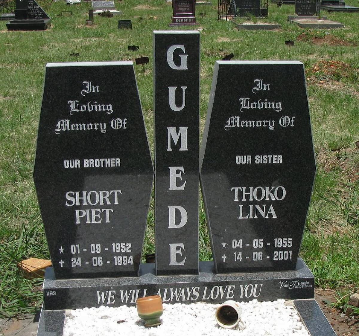 GUMEDE Short Piet 1952-1994 :: GUMEDE Thoko Lina 1955-2001