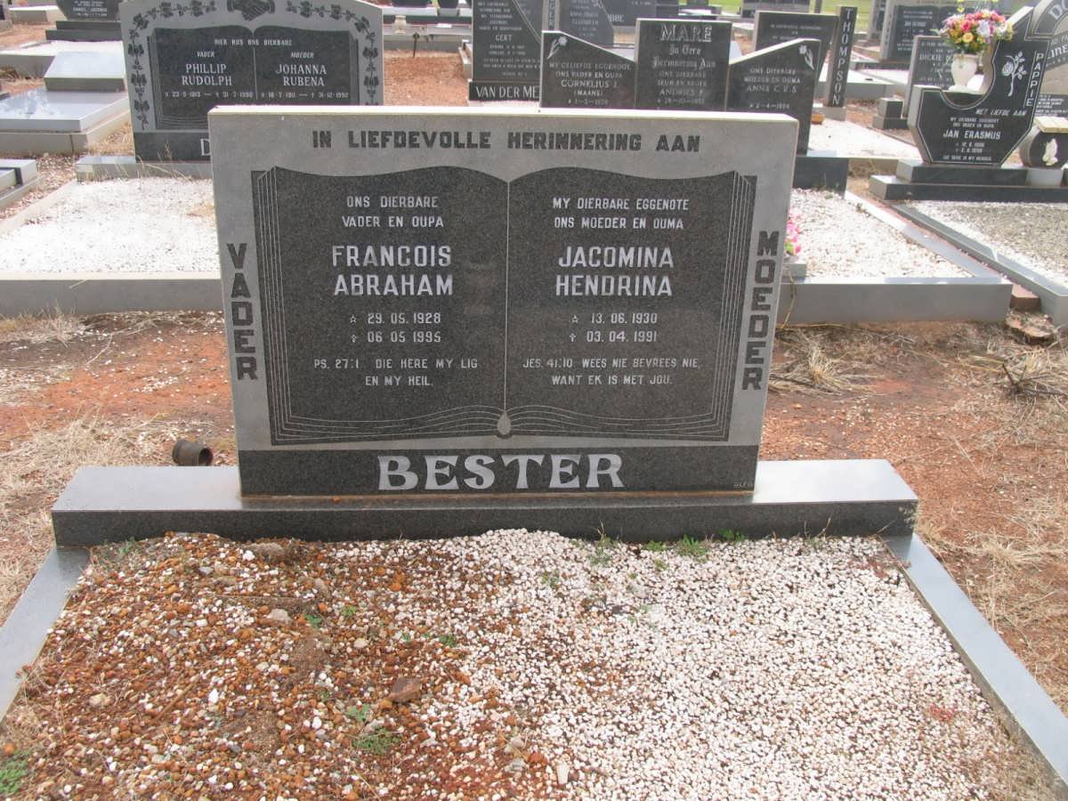 BESTER Francois Abraham 1928-1995 &amp; Jacomina Hendrina 1930-1991