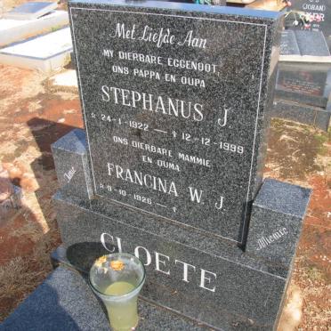 CLOETE Stephanus J. 1922-1999 &amp; Francina W.J. 1926-