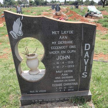 DAVIS John 1931-1994 & Elsabe Christina 1931-2018