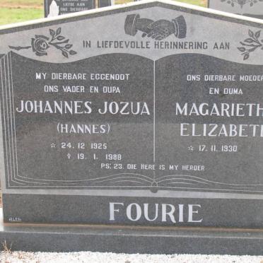 FOURIE Johannes  Jozua 1925-1988 &amp; Margarietha Elizabeth 1930-