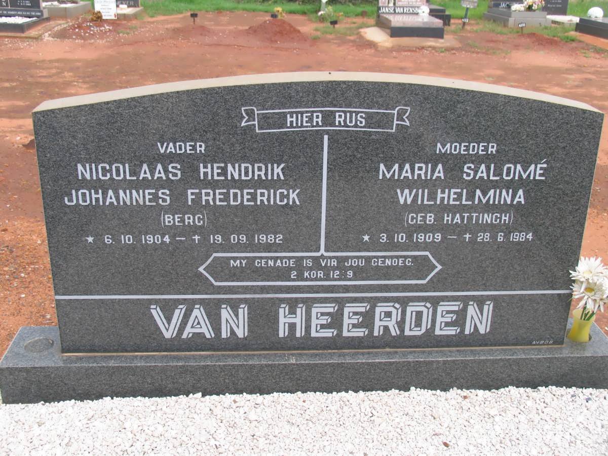 HEERDEN Nicolaas Hendrik Johannes Frederick, van 1904-1982 &amp; Maria Salome Wilhelmina HATTINGH 1909-1984