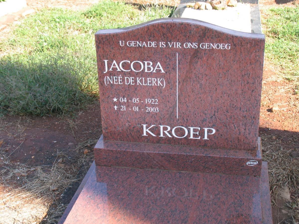 KROEP Jacoba nee De KLERK 1922-2003