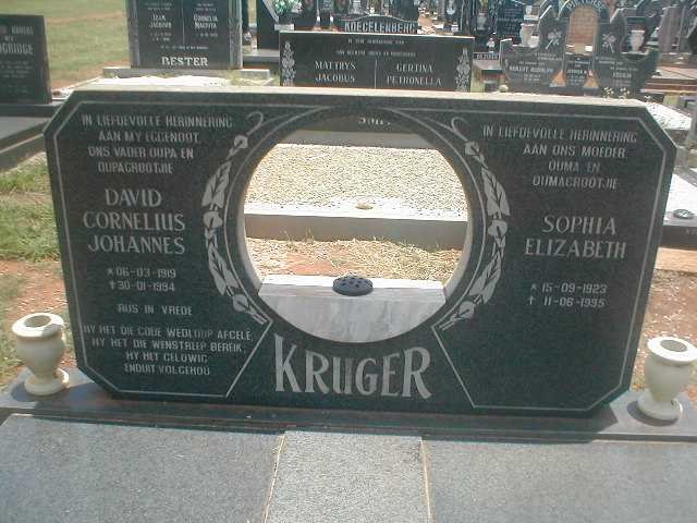 KRUGER David Cornelius Johannes 1919-1994 &amp; Sophia Elizabeth 1923-1995