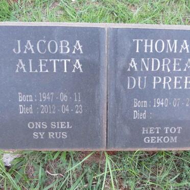 PREEZ Thomas Andreas, du 1940- & Jacoba Aletta 1947-2012
