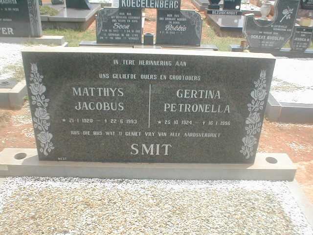 SMIT Matthys Jacobus 1920-1993 &amp; Gertina Petronella 1924-1996