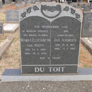 TOIT Jan Andries, du 1877-1963 &amp; Maria Elizabeth BRITS 1886-1956