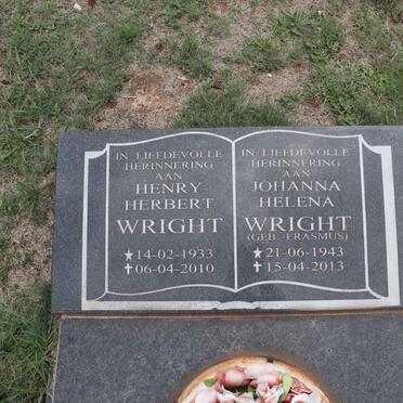 WRIGHT Henry Herbert 1933-2010 & Johanna Helena ERASMUS 1943-2013