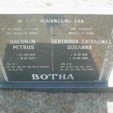 BOTHA Salomon Petrus 1910 - 1992 &amp; Gertruida Catharina Susanna 1918 - 2001
