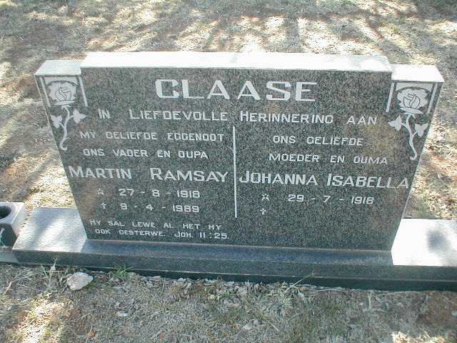 CLAASE Martin Ramsay 1918-1989 &amp; Johanna Isabella 1918-