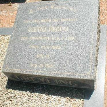 GREYLING Aletha Regina nee GROENEWALD 1919-1963