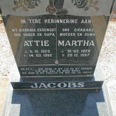JACOBS Attie 1928-1992 &amp; Martha 1928-1997