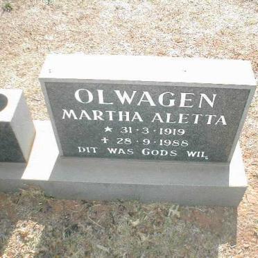 OLWAGEN Martha Aletta 1919-1988